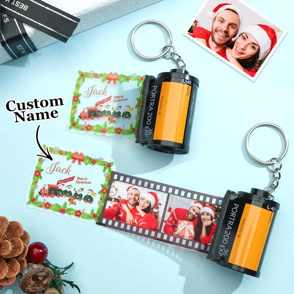 Custom Photo Engraved Film Keychain Funny Christmas Gift – Name